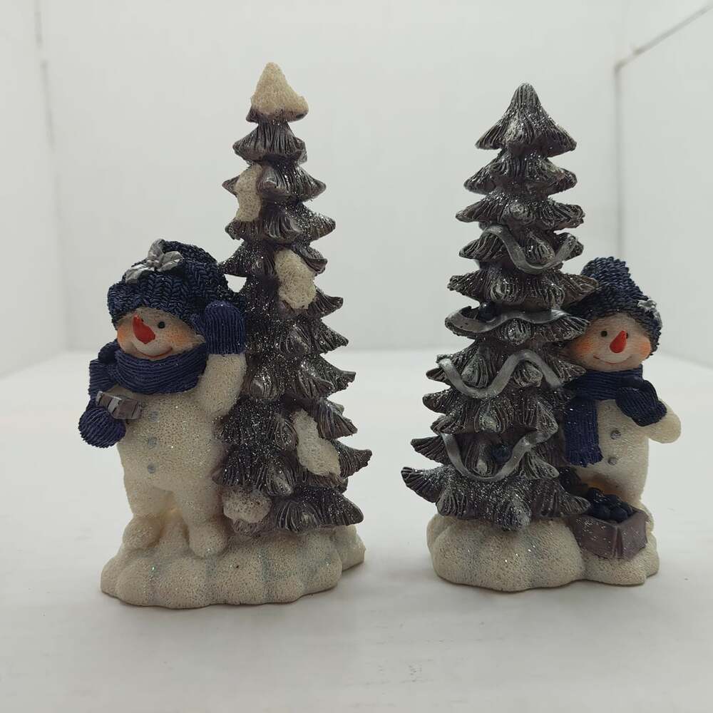Home Interior Snowman Christmas Tree Figurine Set of 2 Holiday Decor Vintage
